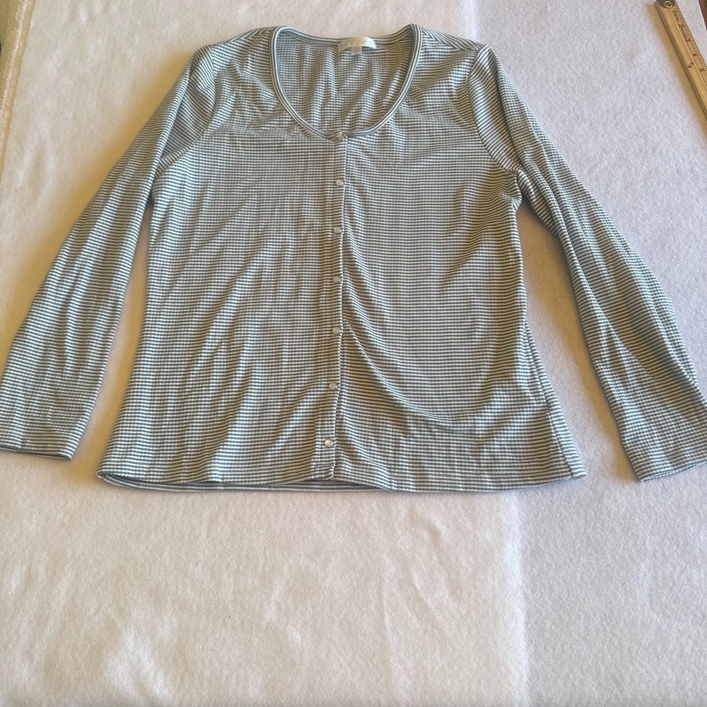 Design History Striped Cardigan Womens Medium M Blue White Long Sleeve Button